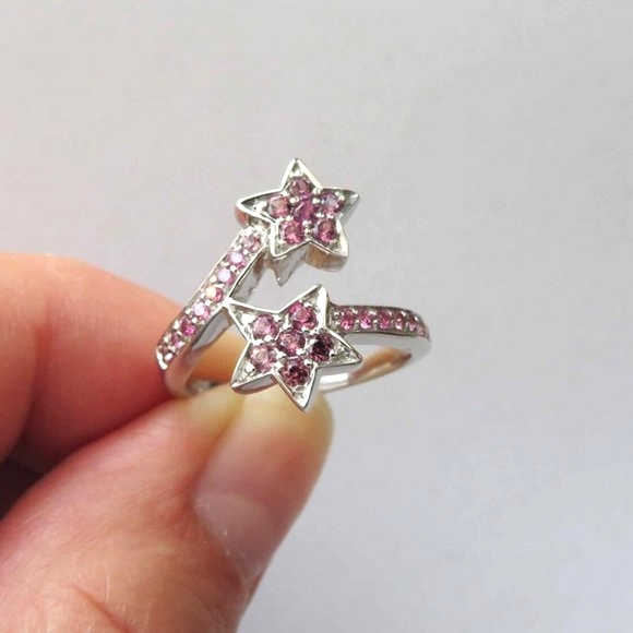 Double Star Natural Raspberry Brown Rubies In Sterling Silver Ring Sz 6.75 - Picture 10 of 11